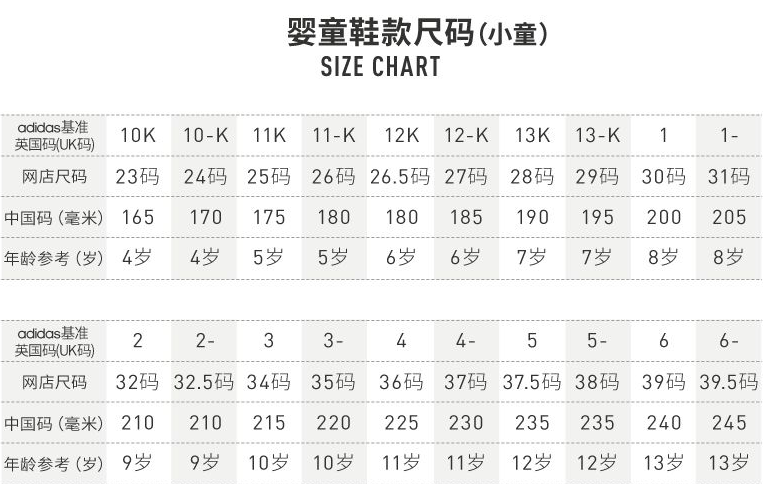 阿迪达斯鞋码对照表