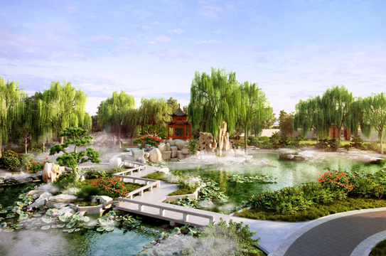 [北京]江南水乡新中式别墅庭院景观设计全套施工图（附景观效果图）